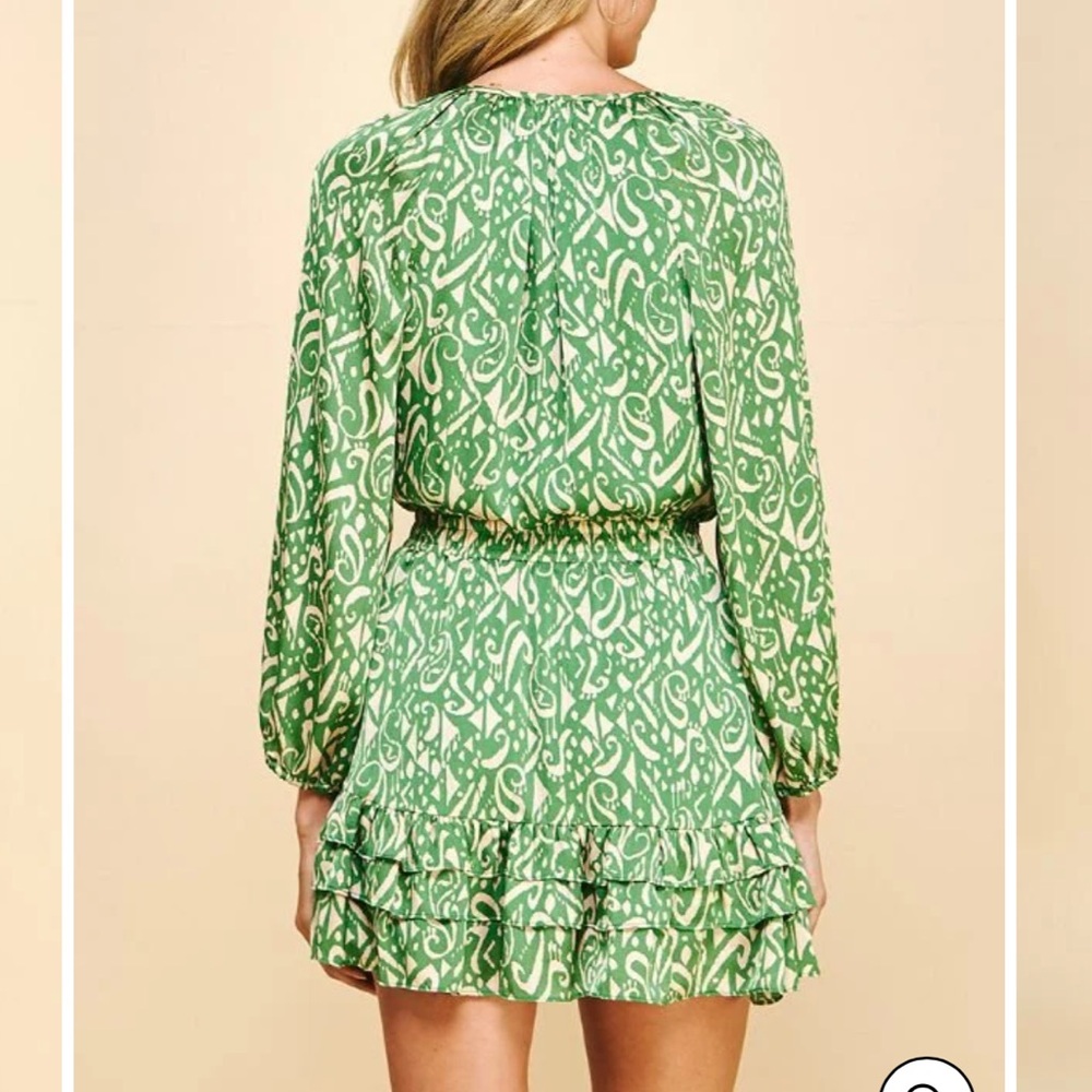 Pinch Green Patterned Satin Mini Dress - Picture 2 of 11